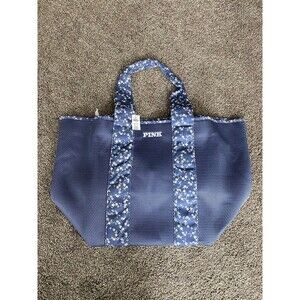 Victoria’s Secret PINK Blue Mesh Floral Tote Bag Large Gym Beach Travel